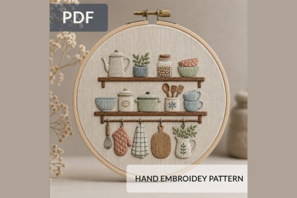Cozy Kitchen Shelf Hand Embroidery Pattern