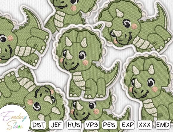 Cute Triceratops Dinosaur Embroidery