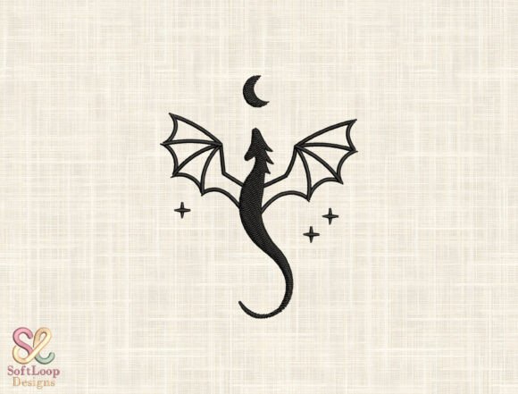 Minimalist Dragon Embroidery Design